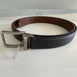 44"  XL GOODFELLOW MENS BELT DRESS BLACK  VEGAN NON-LEATHER SILVER BUCKLE